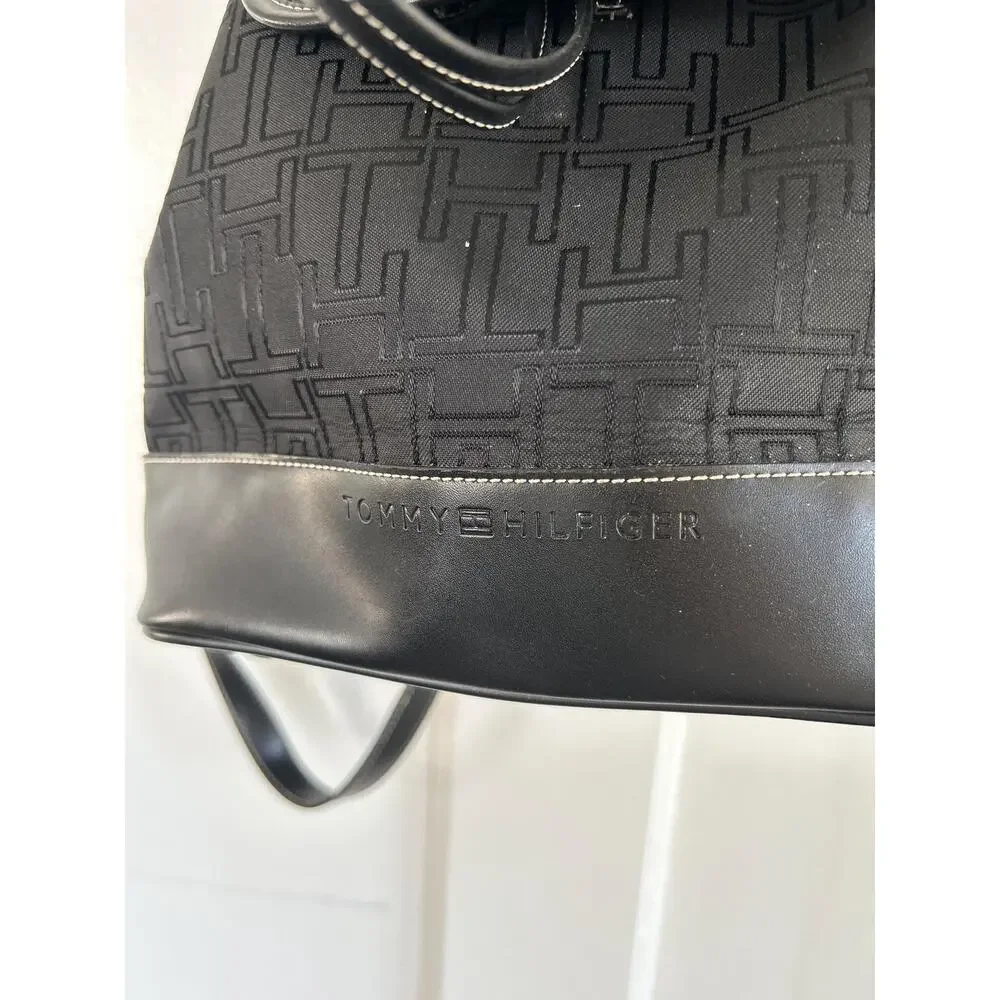 Vintage 1990s Black Mini Backpack Purse | Faux Leather Trim 90s Tommy Hilfiger